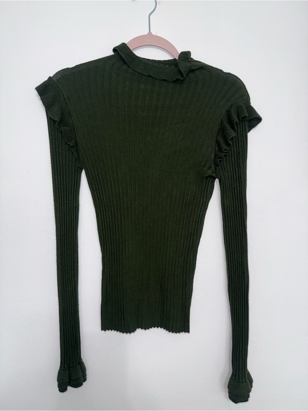 Marie Oliver Olive Green Ribbed Mock-Neck Long Sleeve Top